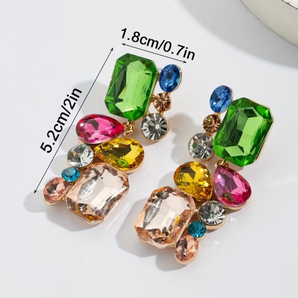 New! Unique Multicolor Gemstone Drop Earrings. St… - image 3